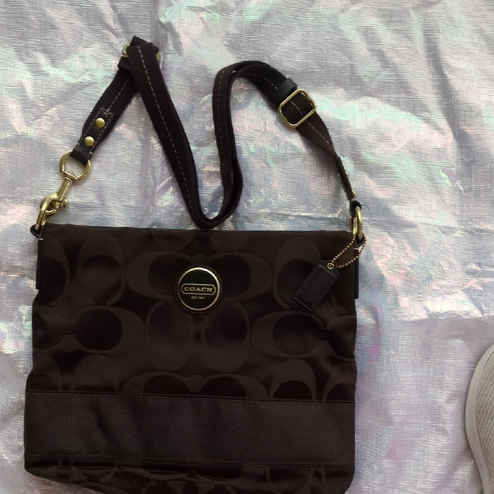 Coach Signature  Canvas Crossbody Bag Dark Brown
